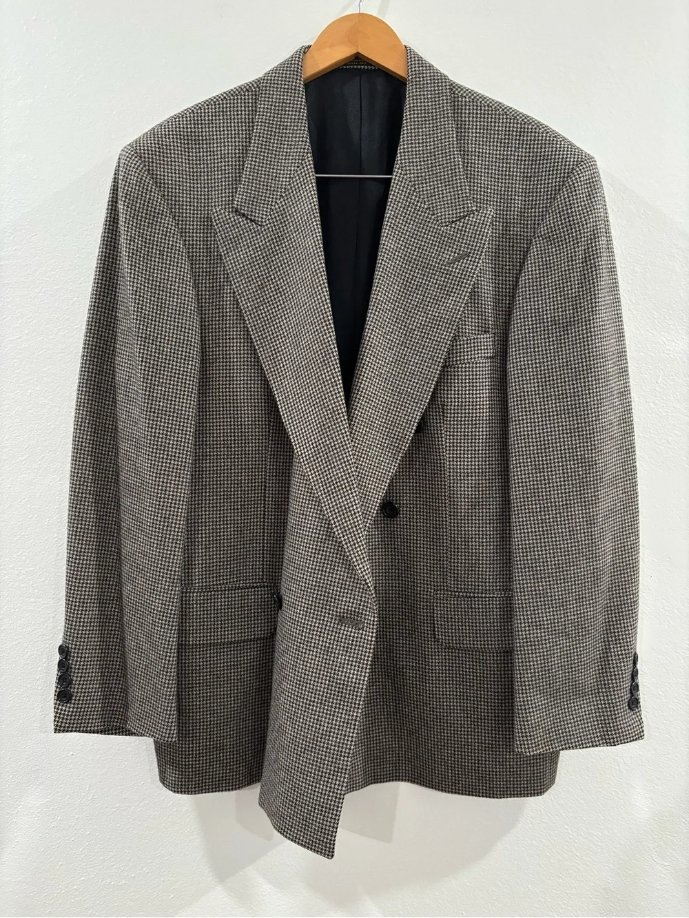Oscar de la Renta Double-Breasted Houndstooth Blazer in Brown and Black